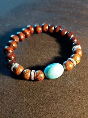 Turquoise & Brown Bead Stretch Bracelet - Women Jewelry